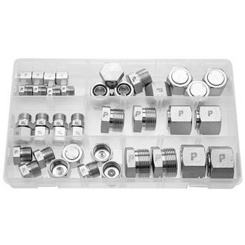 80pc Flat Face O-Ring Hydraulic Caps & Plugs Kit – 5 Sizes, Threaded Plastic – USA Made